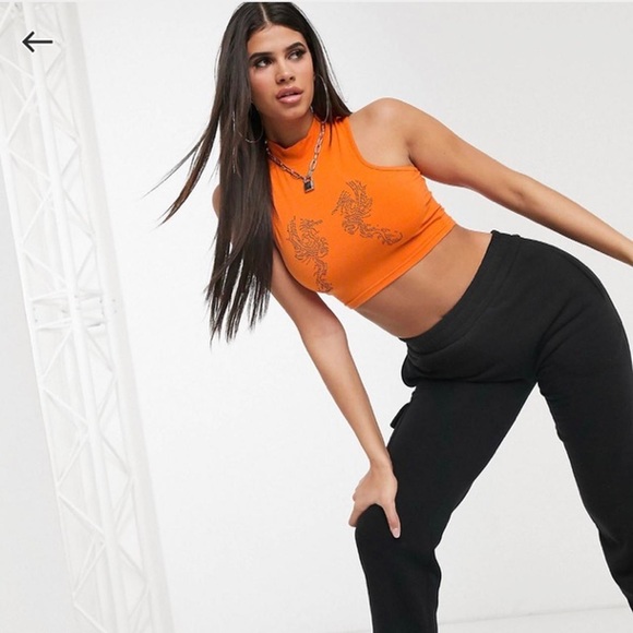 ASOS Rhinestone Dragon Orange Racerback Crop Top - Picture 3 of 3